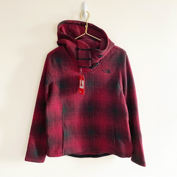 The North Face Tops - The North Face NWT Women’s Crescent Hoodie Jacket Red Black Plaid Toggle Buttons